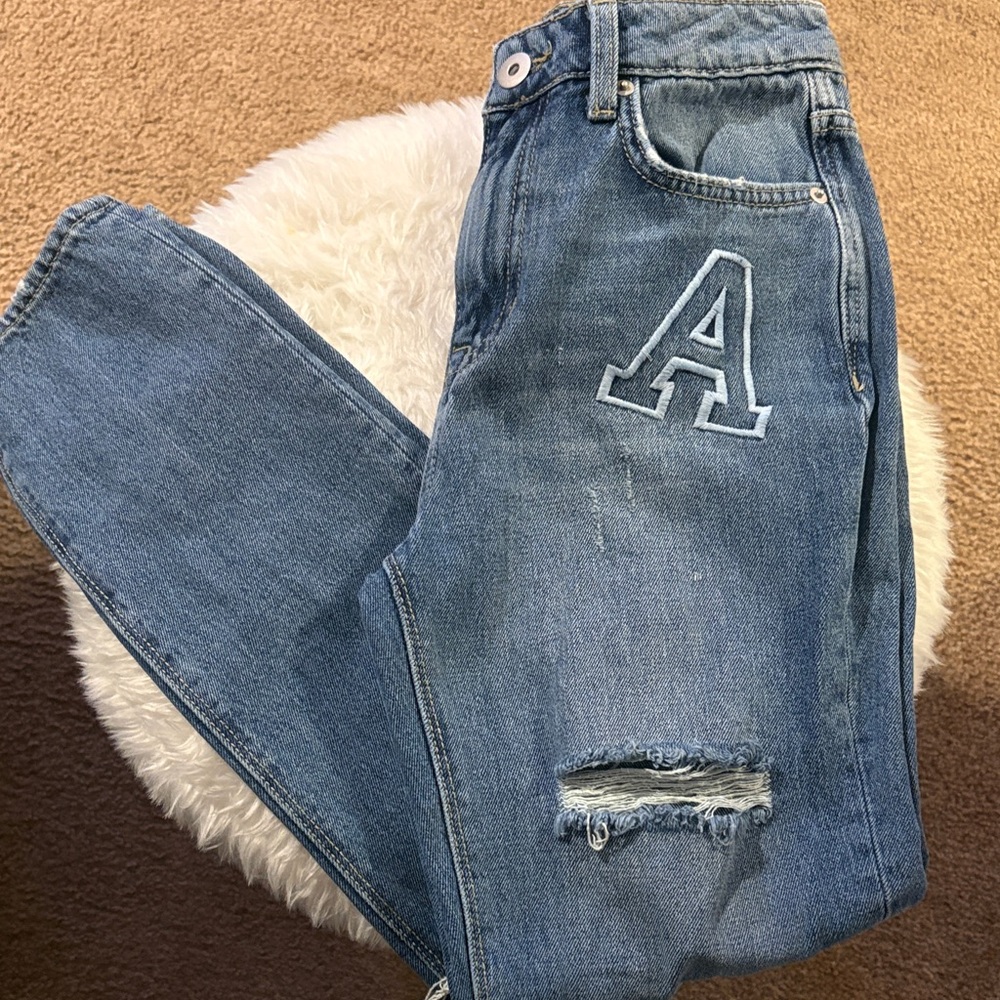 Blue Denim Jeans with Letter Patch